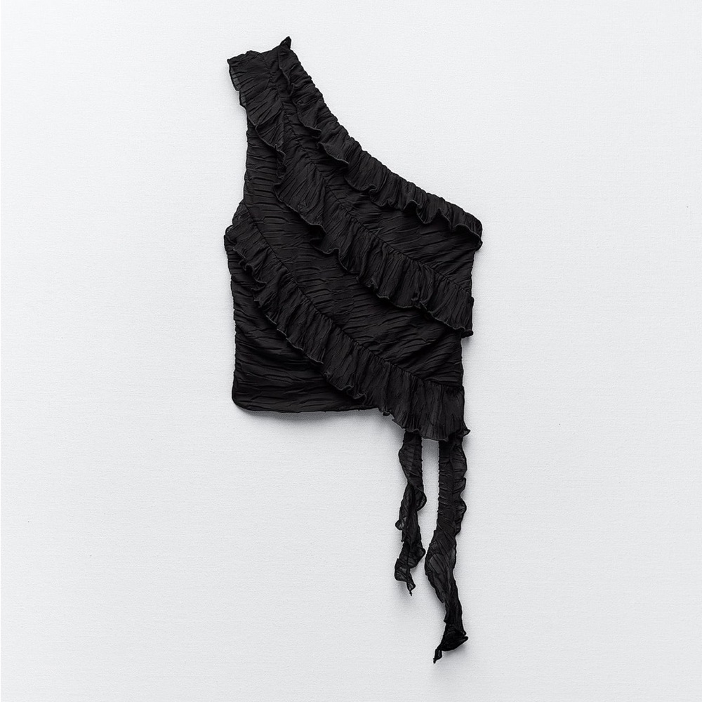 Zara Pleated Asymmetrical Tank Black Small NWT